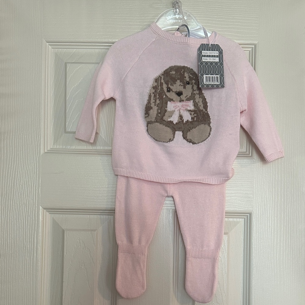 NWT Rock a Bye Baby set Baby Pink Knit Bunny Two-Piece Set